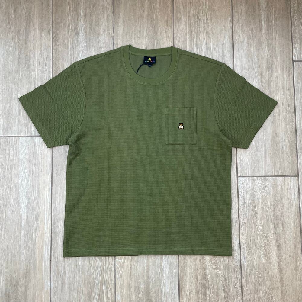 Teddy Fresh Waffle Knit Pocket Tee Unisex 2XL Olive Green Bear Patch NWT